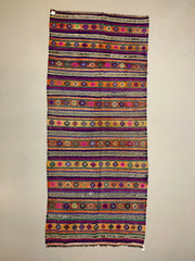 Colourful Vintage Turkish Kilim 318x138 cm Kelim Rug Wool Red Green Black Large kilimshop.myshopify.com