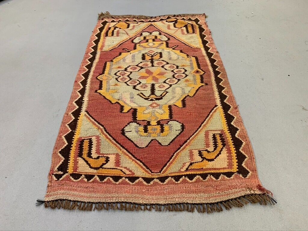 Vintage Turkish Mini Kilim 102x55 cm Wool Small Kelim Runner, shabby Chic