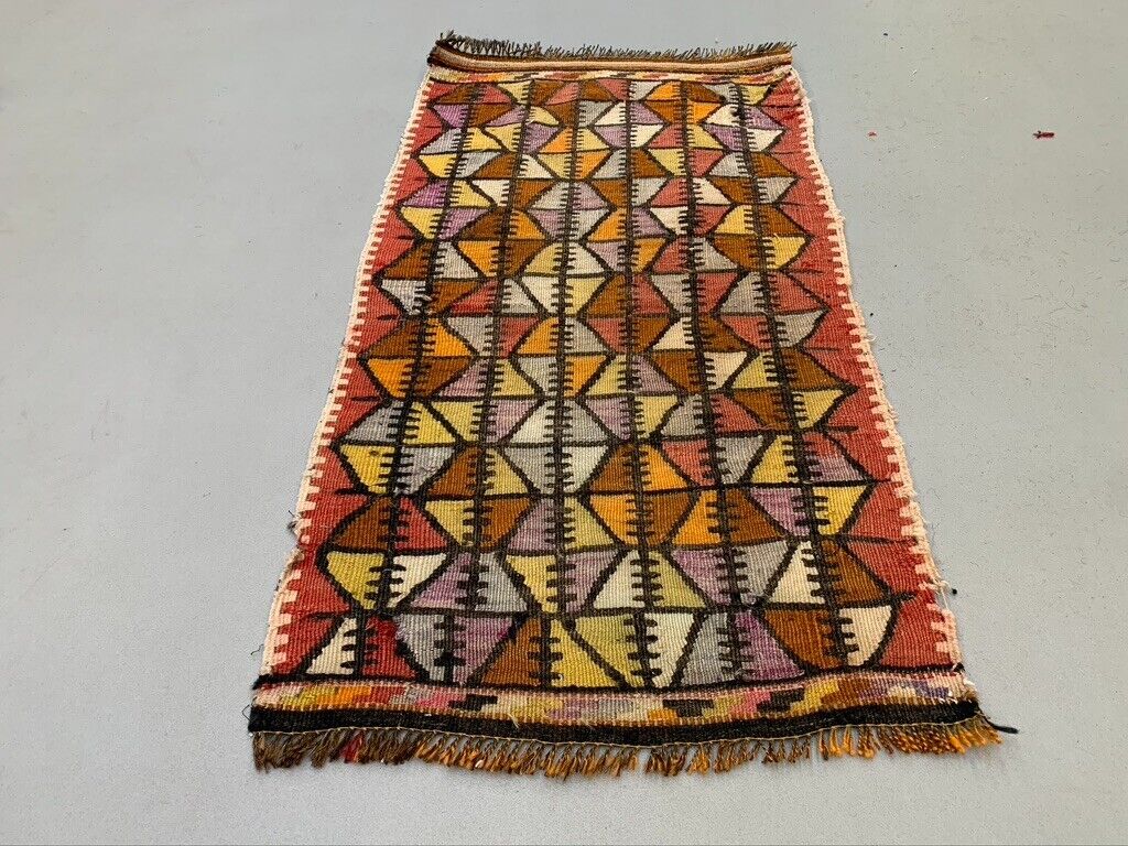 Vintage Turkish Mini Kilim 95x50 cm Wool Small Kelim Runner, shabby Chic