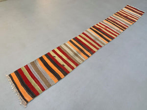 Old Turkish narrow Kilim Runner 340x50 cm shabby chic, vintage kelim