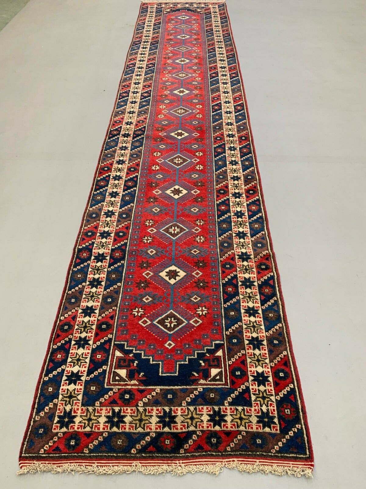 Very Long Turkish Runner 475x97 cm Tribal Rug, Red, Beige, Blue, Vintage