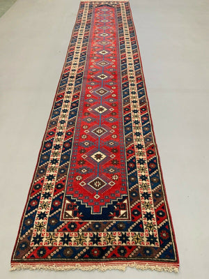 Very Long Turkish Runner 475x97 cm Tribal Rug, Red, Beige, Blue, Vintage