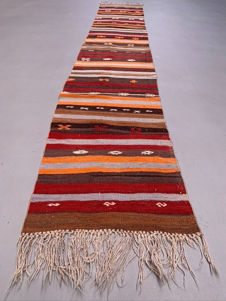 Old Turkish narrow Kilim Runner 410x63 cm shabby chic, vintage kelim