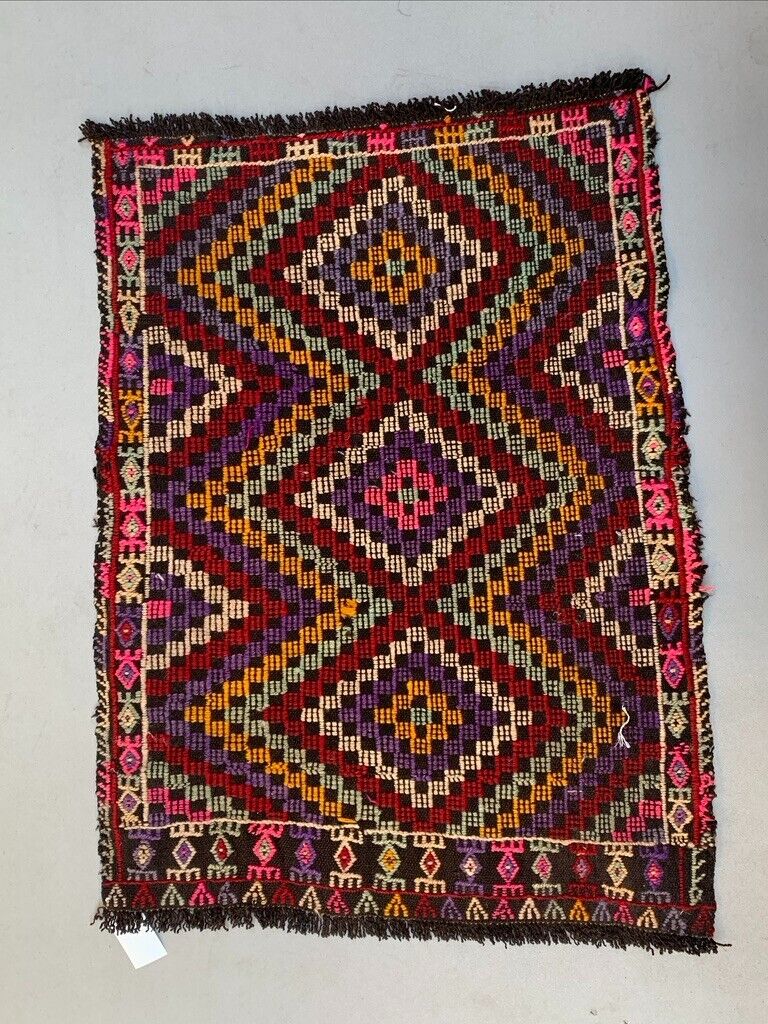 Vintage Turkish Mini Kilim 90x66 cm Wool Small Kelim Runner, shabby Chic