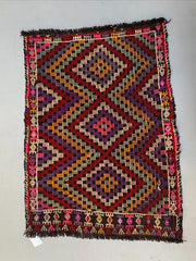Vintage Turkish Mini Kilim 90x66 cm Wool Small Kelim Runner, shabby Chic