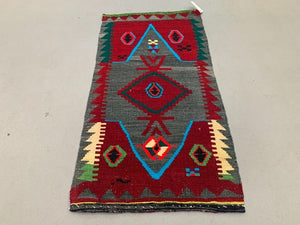 Vintage Turkish Mini Kilim 102x53 cm Wool Small Kelim Runner, shabby Chic