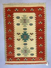Small Vintage Turkish Kilim 146x102 cm Wool Kelim Rug Red Green Beige Yellow