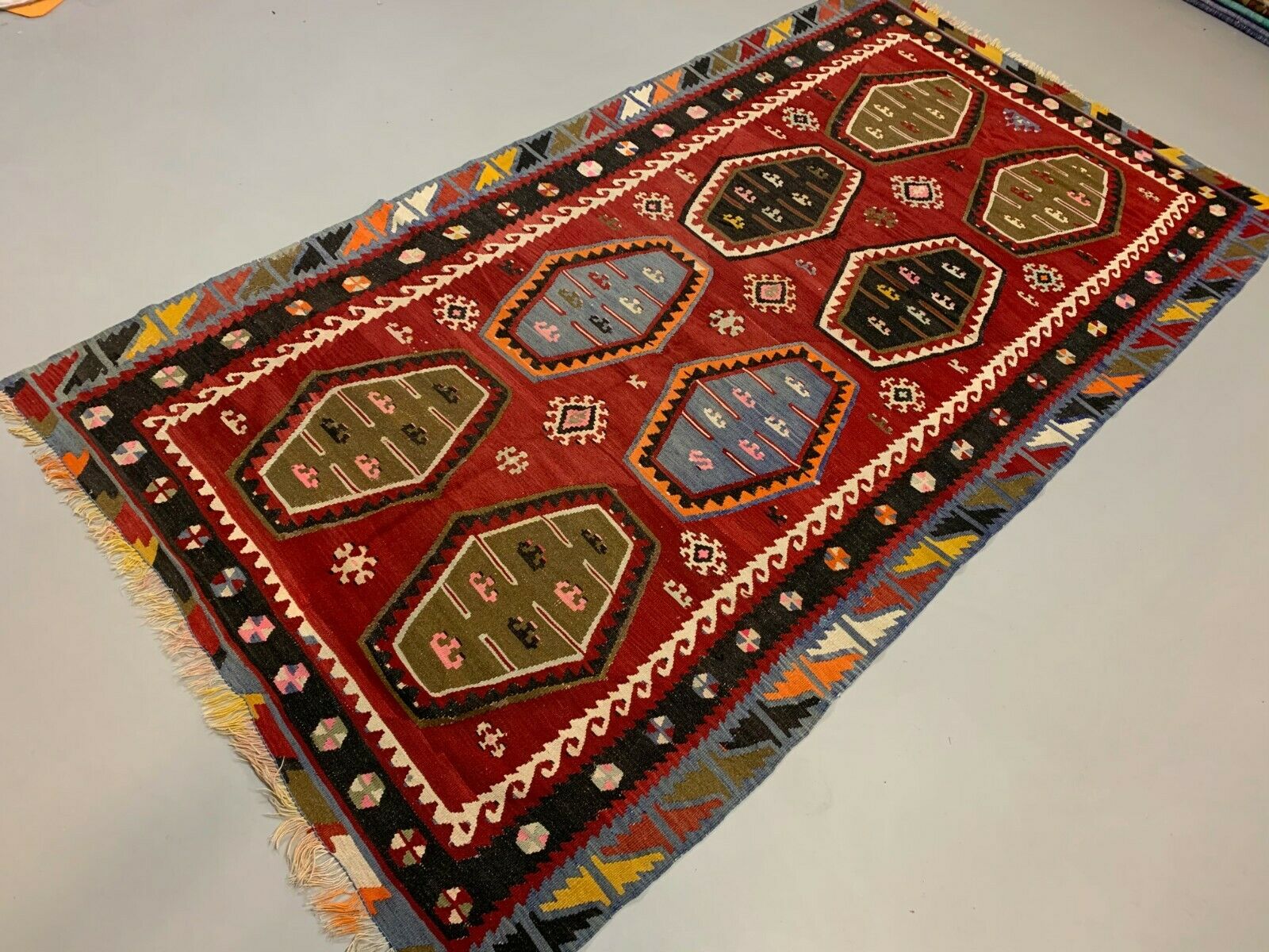 Vintage Turkish Kilim 280x150 cm, Antique Kelim Rug Large Red, Black kilimshop.myshopify.com