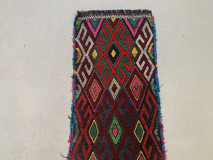 Vintage Turkish Mini Kilim 145x50 cm Wool Small Kelim Runner, shabby Chic
