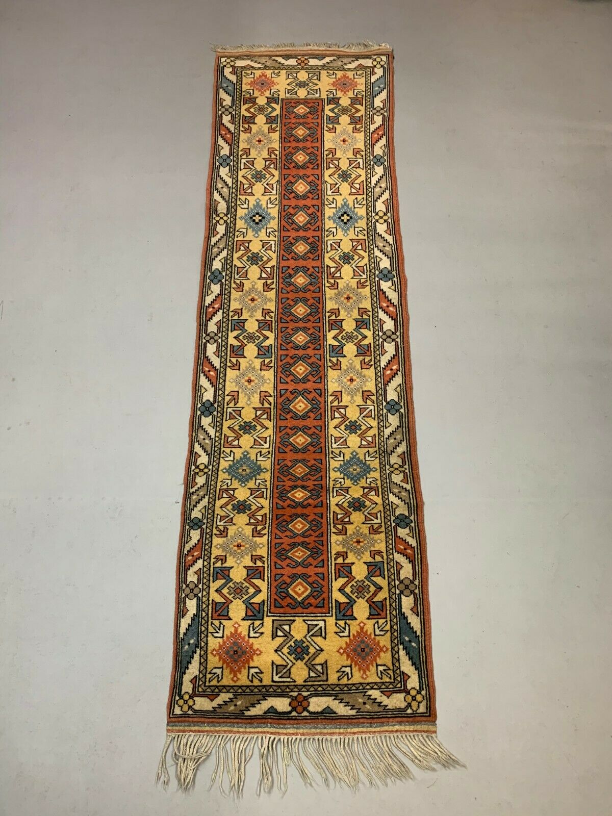 Vintahe Turkish Runner 290x83 cm Milas Rug, Terracotta Red, Green, Beige