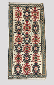 Vintage Turkish Kilim 190x96 cm Wool Kelim Rug Red Green Beige Navy Blue Medium