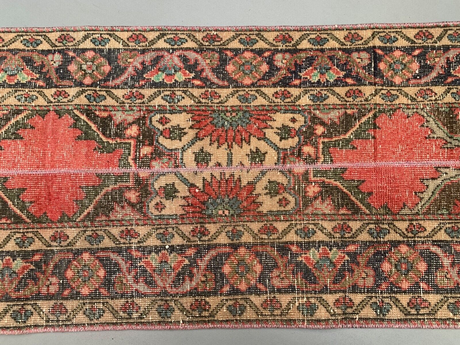 Distressed Turkish Narrow Runner 397x63 cm wool Vintage Tribal Rug