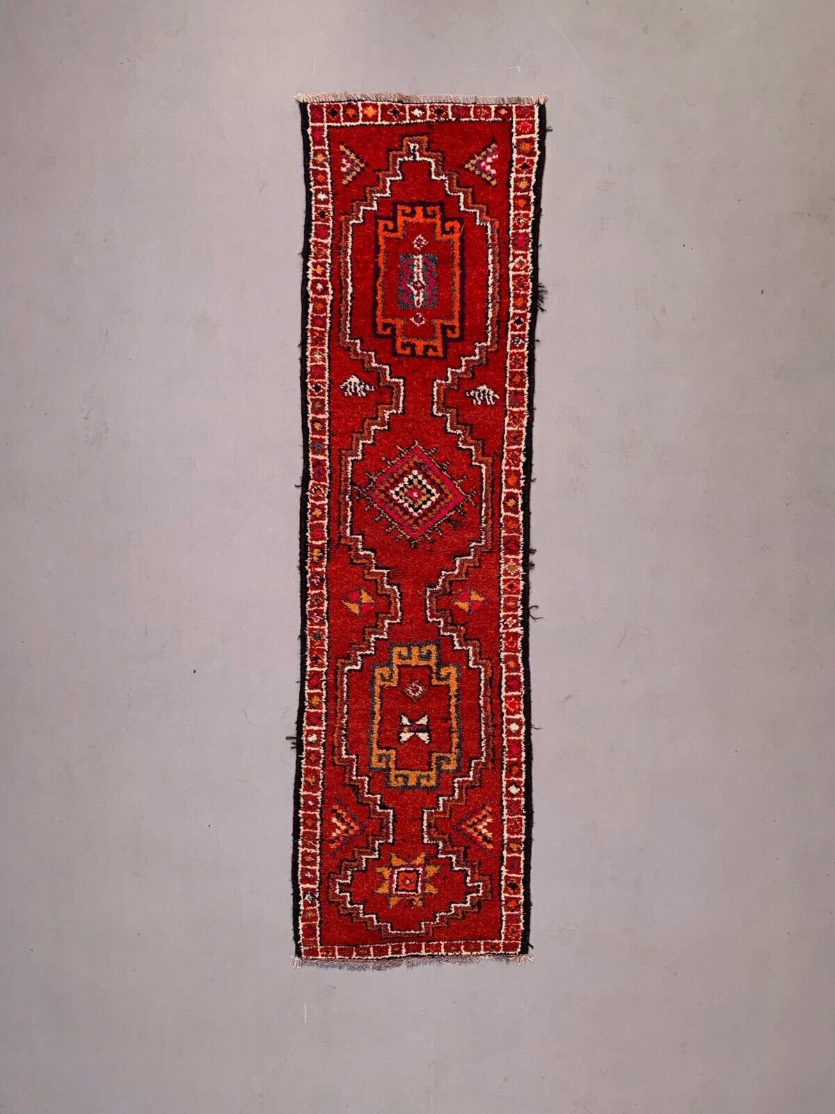 Vintage Turkish  Tribal Runner 340x93 cm veg dye wool rug tribal, handmade