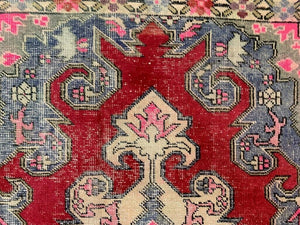 Vintage Turkish Oushak Rug 225x130 cm shabby carpet Ushak Region Medium