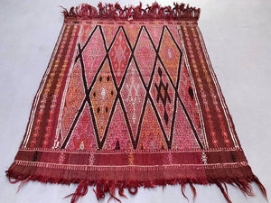 Medium Vintage Turkish Kilim Rug 120x100 cm Wool Kelim, Square