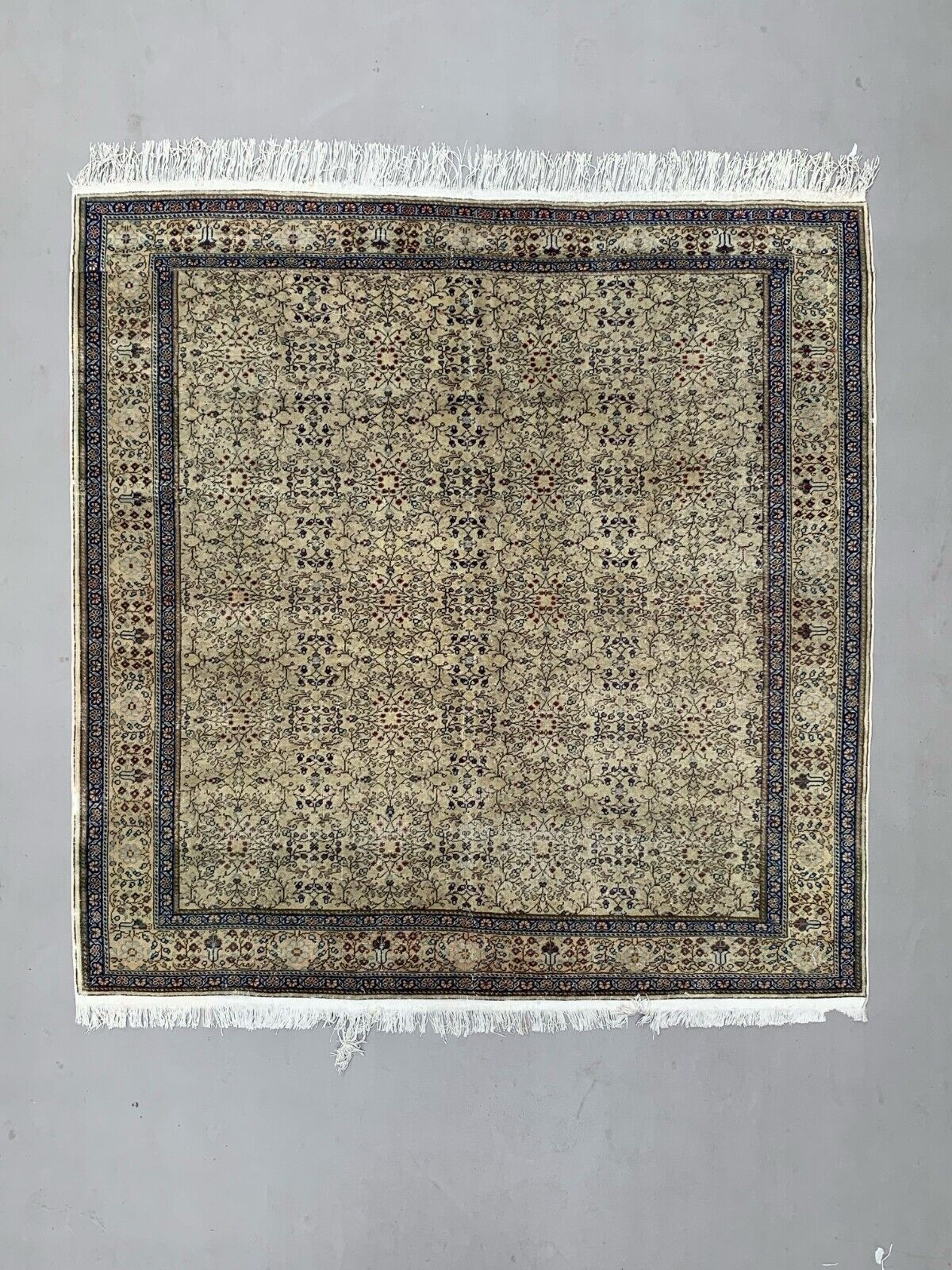 Vintage Square Turkish Rug 205x200 cm, Tribal Wool Carpet Larg