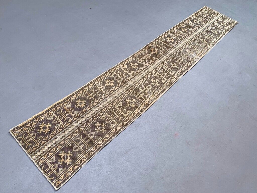 Distressed Turkish Narrow Runner 313x55 cm wool Vintage Tribal Rug