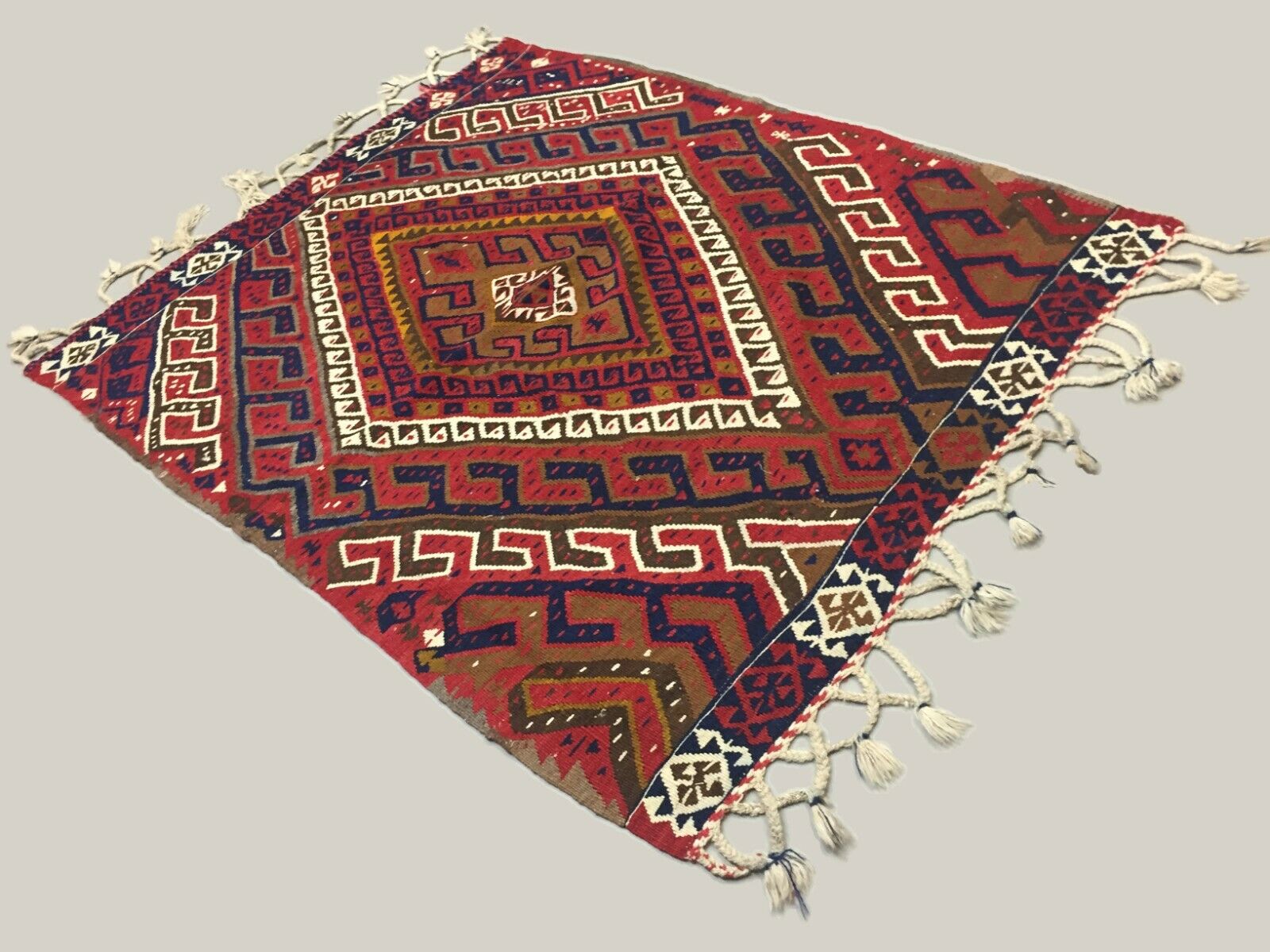 Vintage Turkish Kilim 190x145 cm Tribal Kelim Rug, Black, Red, Beige, Medium