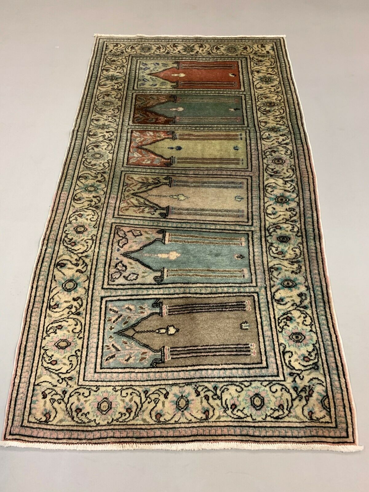 Distressed Turkish Rug 188x101 cm wool Vintage shabby Chic Runner Blue, Beige kilimshop.myshopify.com