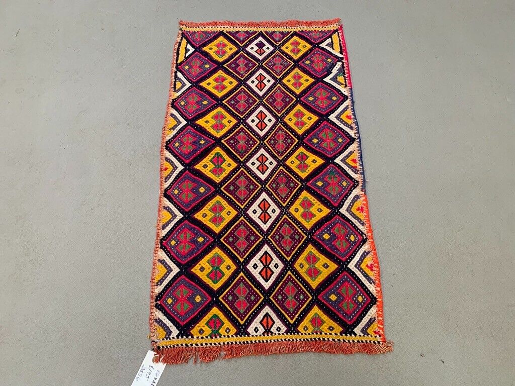 Vintage Turkish Mini Kilim 86x46 cm Wool Small Kelim Runner, shabby Chic