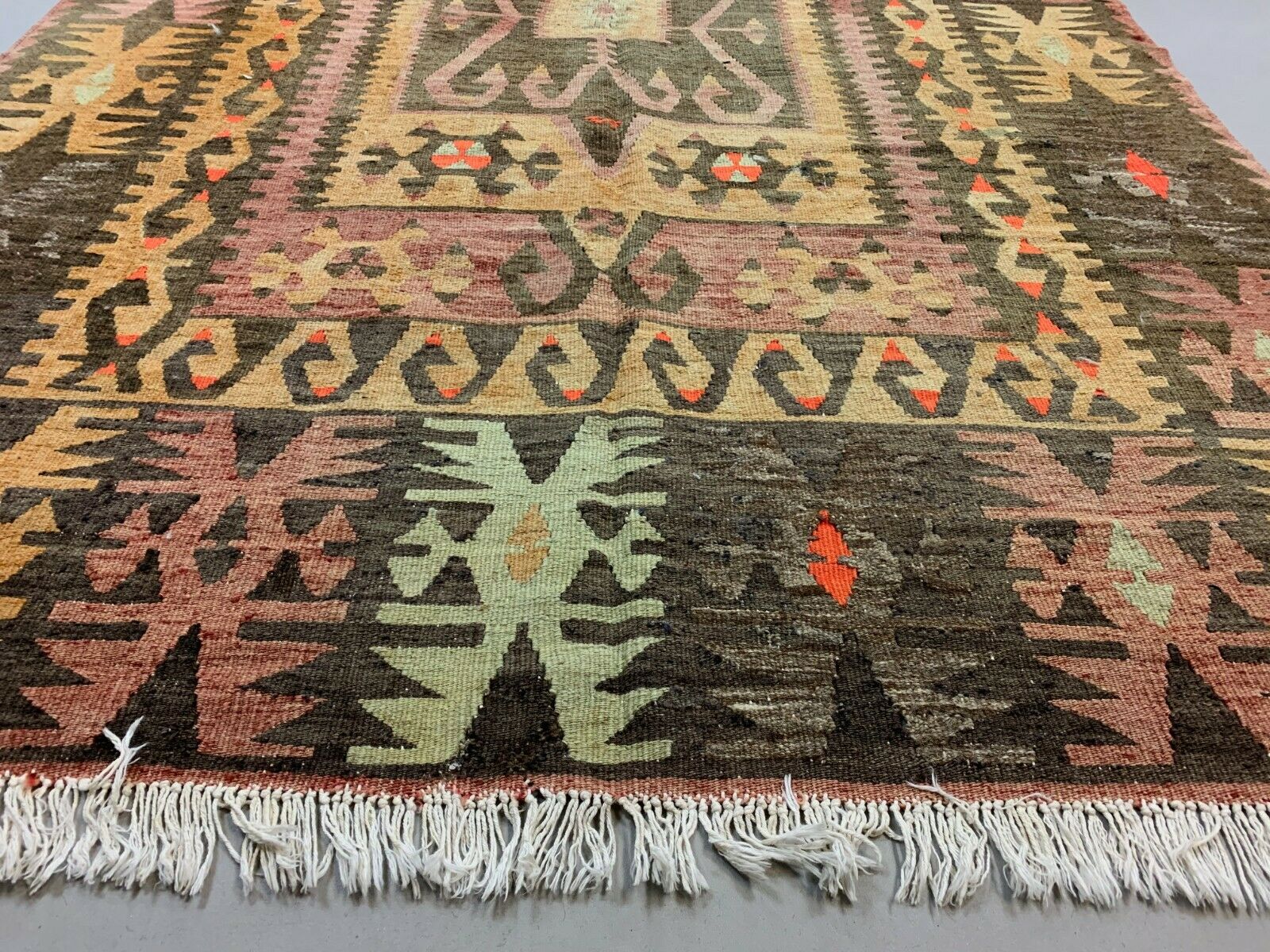 Vintage Turkish Kilim 350x140 cm Wool Kelim Rug Large kilimshop.myshopify.com