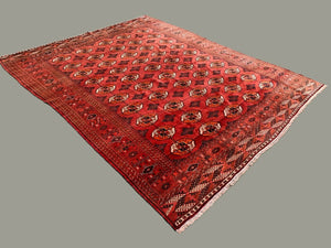 Antique Turkmen Tekke Main Carpet, 280x230 cm Turkoman Bokhara Red Black Beige