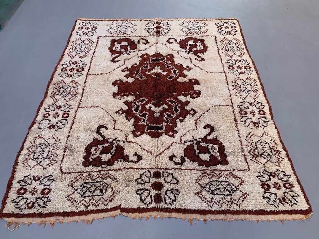 Vintage Moroccan Beni Ourain Rug 227x193 cm, Berber Atlas, Large