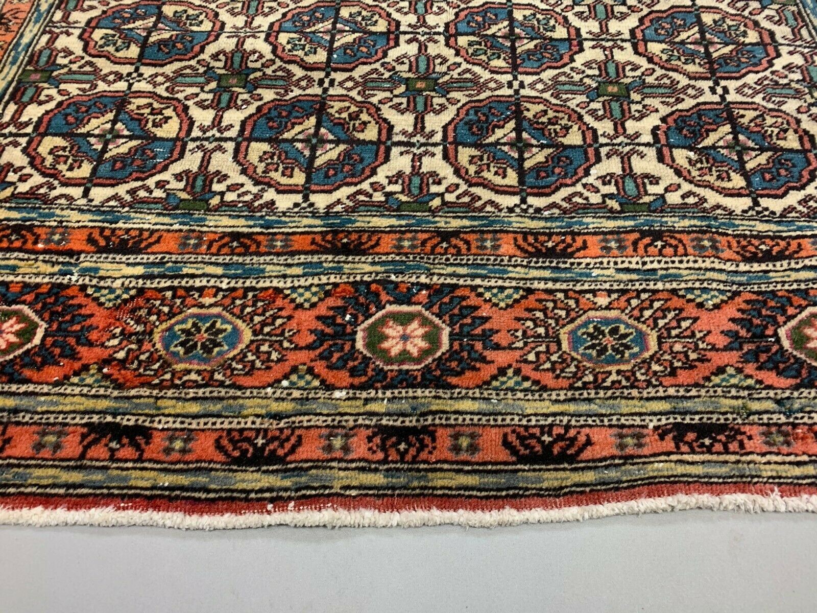 Distressed Turkish Rug 218x148 cm wool Vintage Turkoman Tekke Design Red, Beige kilimshop.myshopify.com