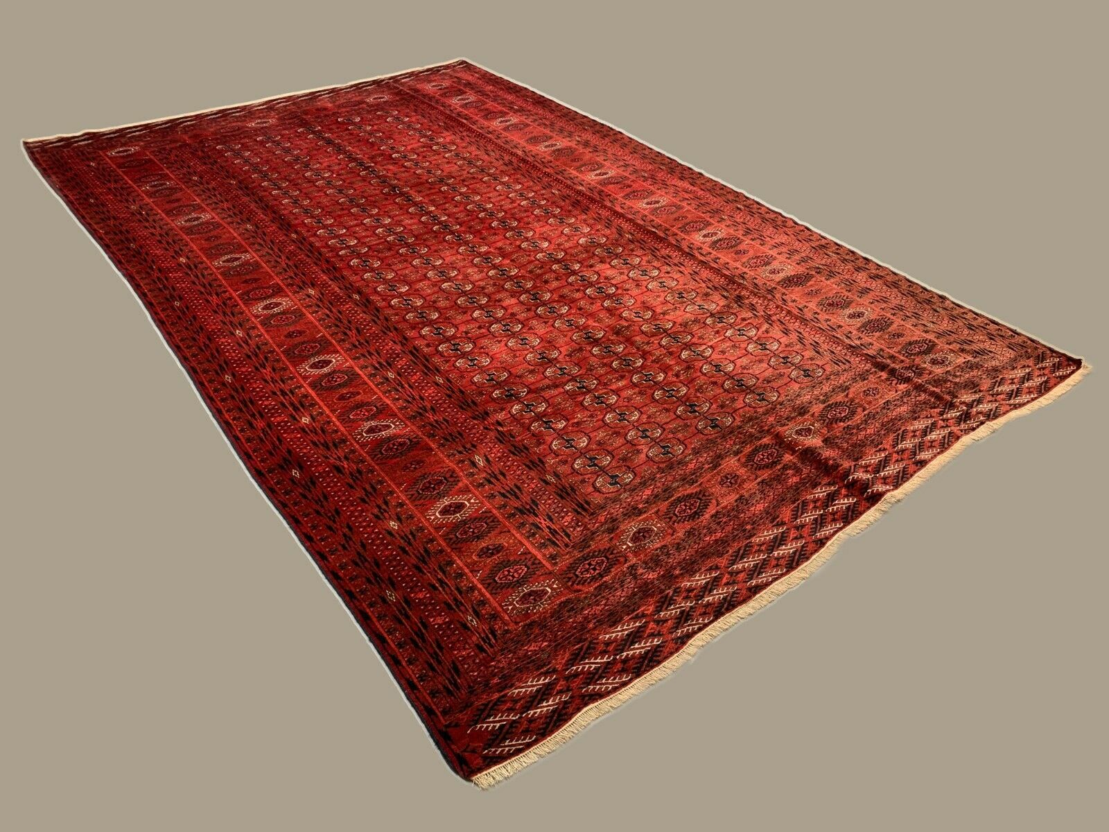 Vintage Afghan Turkoman village Rug 360x240 cm, Red, Black Tribal Large