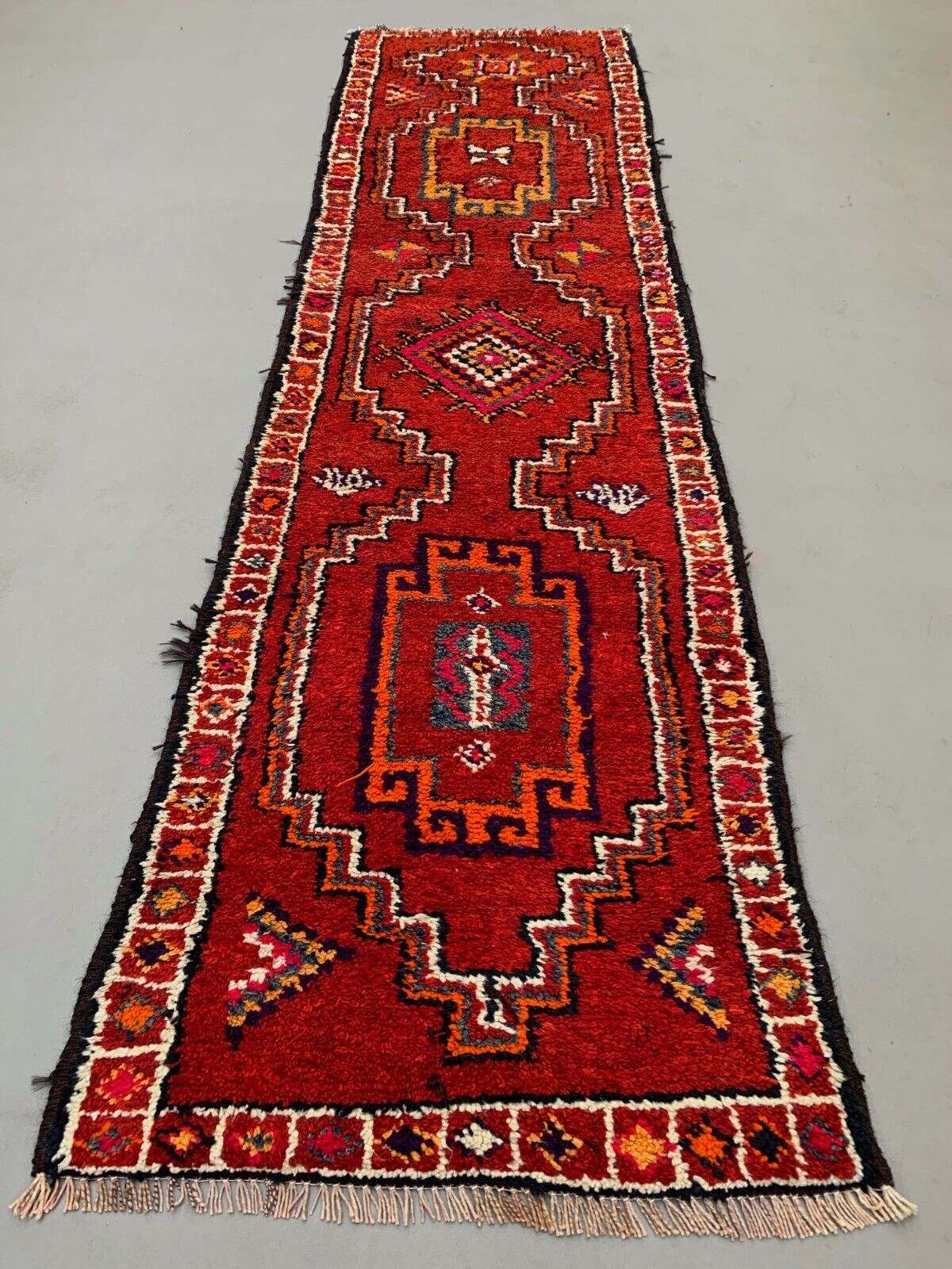 Vintage Turkish  Tribal Runner 340x93 cm veg dye wool rug tribal, handmade