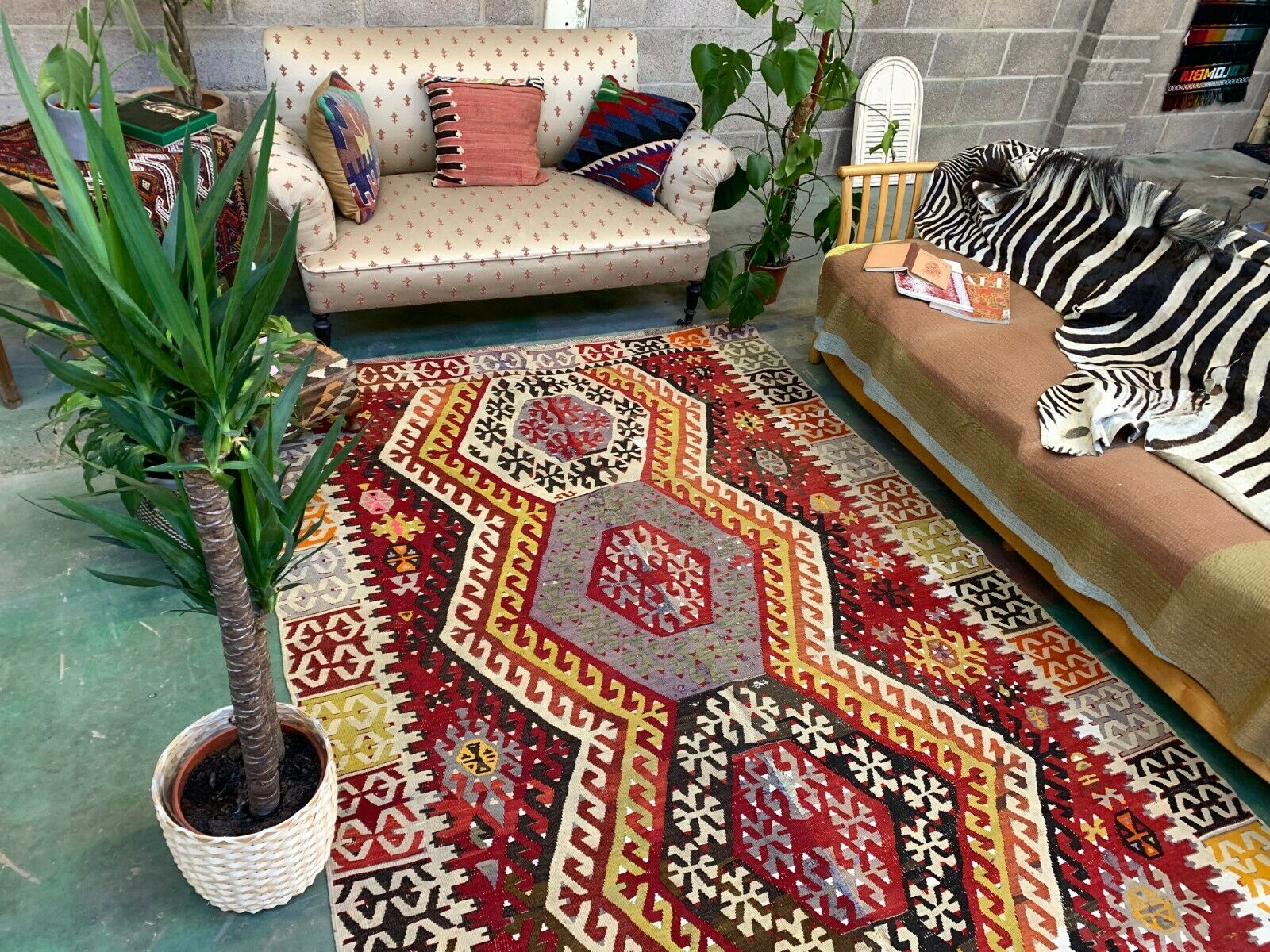 Vintage Turkish Kilim 432x177 cm Wool Kelim Rug Large Wide Runner Red, Black