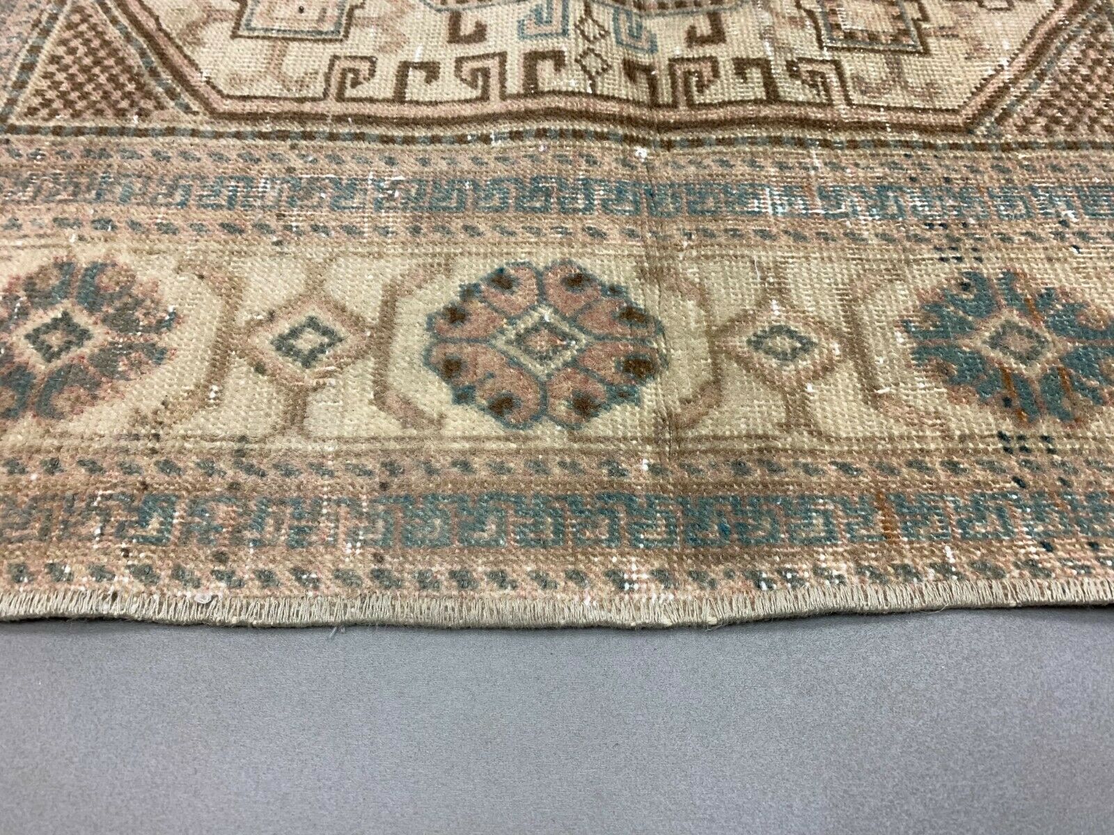 Distressed Turkish Rug 197x90 cm wool Vintage shabby Chic Tribal Blue, Beige kilimshop.myshopify.com