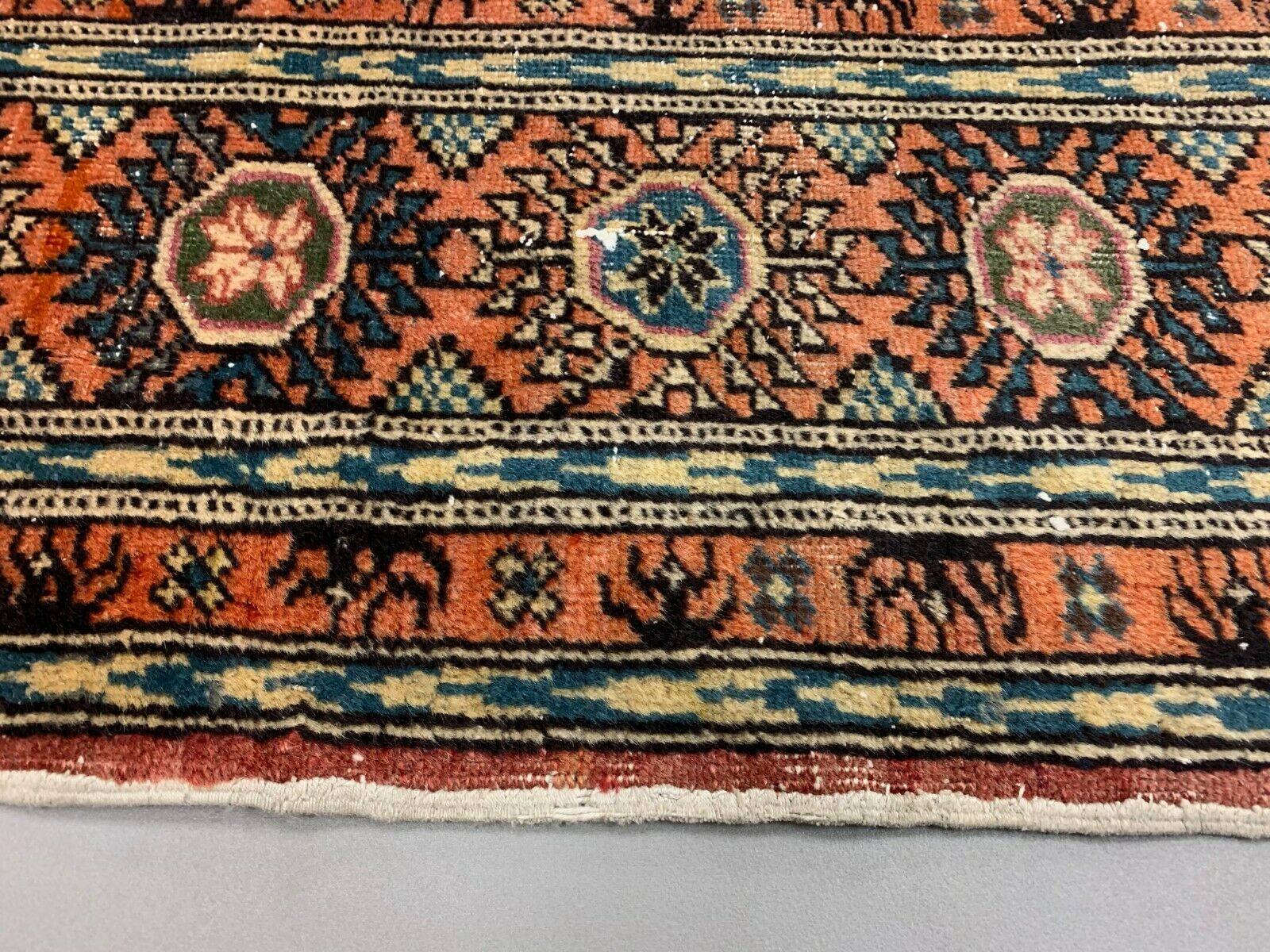 Distressed Turkish Rug 218x148 cm wool Vintage Turkoman Tekke Design Red, Beige kilimshop.myshopify.com