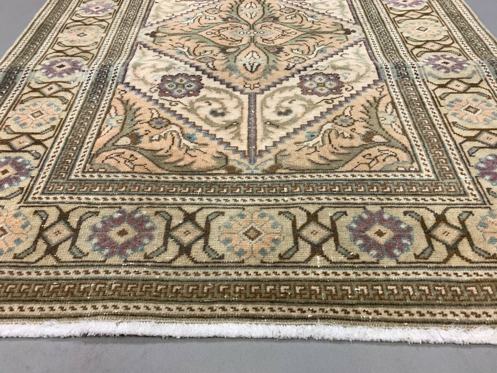 Distressed Turkish Rug 196x92 cm wool Vintage shabby Chic Runner Green, Beige kilimshop.myshopify.com