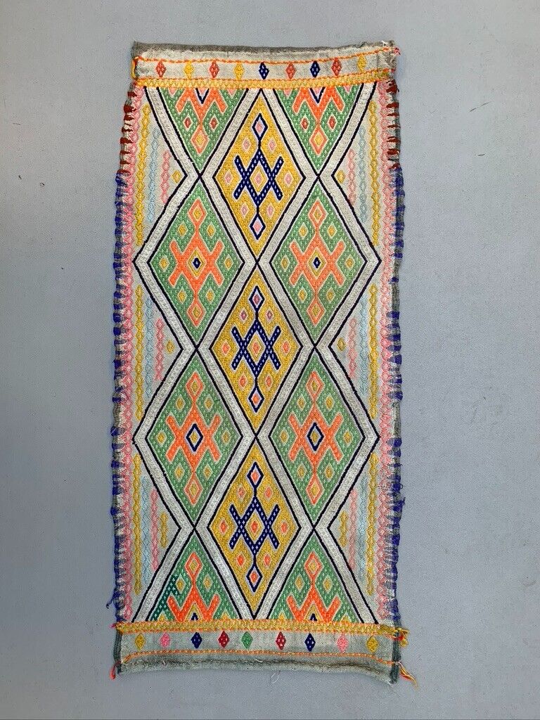 Vintage Turkish Mini Kilim 91x42 cm Wool Small Kelim Runner, shabby Chic