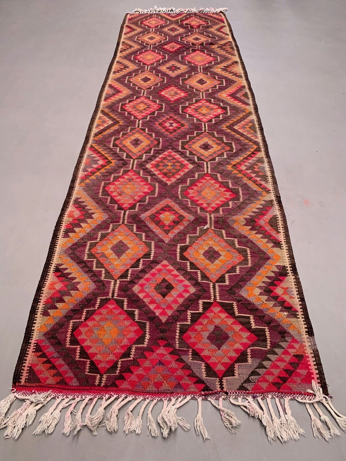 Old Turkish Kilim Runner 360x107 cm, Vintage Kelim Rug, Long and Narrow