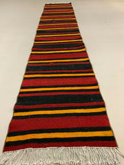 Old Turkish narrow Kilim Runner 275x54 cm, shabby chic, vintage kelim Red Black kilimshop.myshopify.com