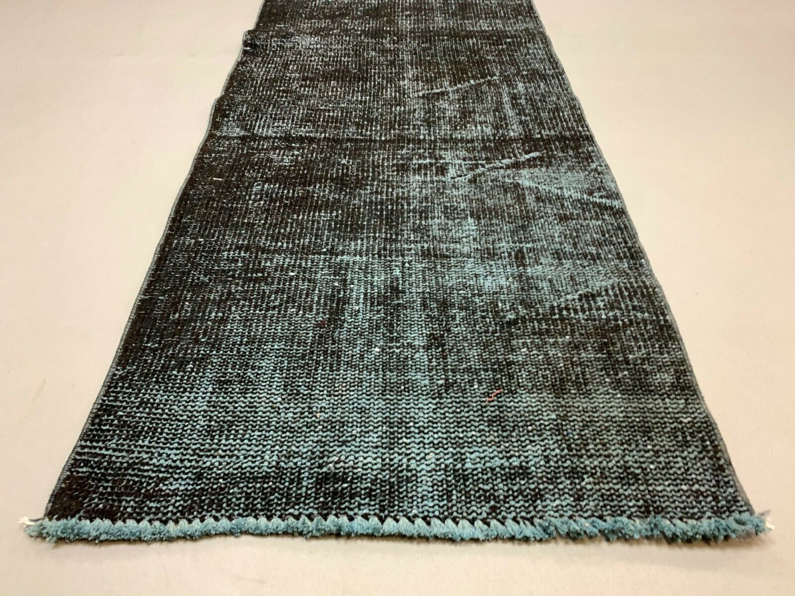 Distressed Turkish Runner 293x62 cm wool Vintage rug, Overdyed Black kilimshop.myshopify.com
