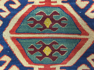 Fine Vintage Turkish Kilim 180x115 cm Wool Kelim Rug Blue Red Beige Gold Medium