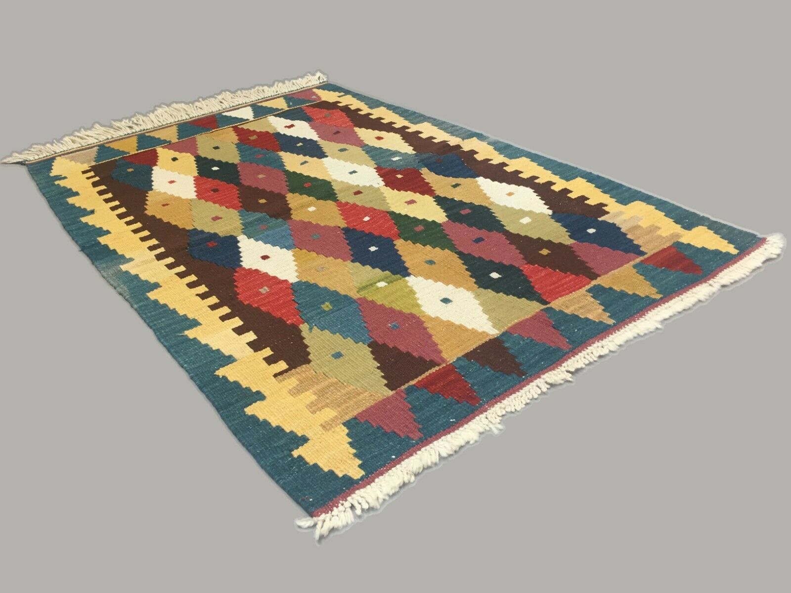 Vintage Turkish Kilim 153x100 cm Wool Kelim Rug Red Beige Blue Medium