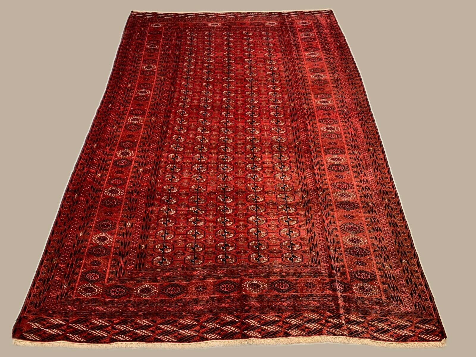 Vintage Afghan Turkoman village Rug 360x240 cm, Red, Black Tribal Large