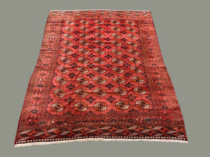 Antique Turkmen Tekke Main Carpet, 280x230 cm Turkoman Bokhara Red Black Beige