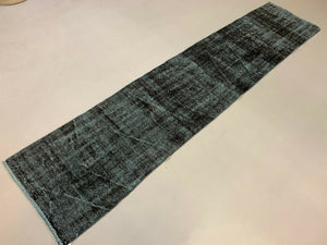 Distressed Turkish Narrow Runner 295x65 cm wool Vintage rug, Overdyed Black kilimshop.myshopify.com