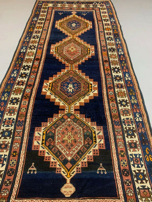 Antique Caucasian Rug 310x130 cm, Dated 1334 Kazak carpet. kilimshop.myshopify.com