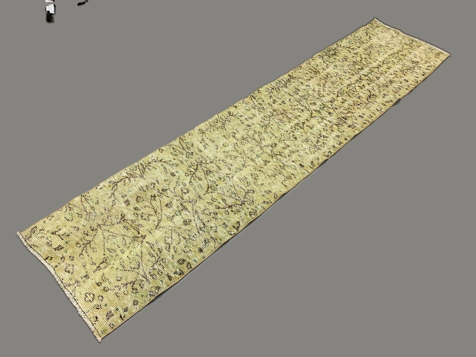 Distressed Turkish Narrow Runner 267x63 cm wool Vintage rug, Overdyed Yellow kilimshop.myshopify.com