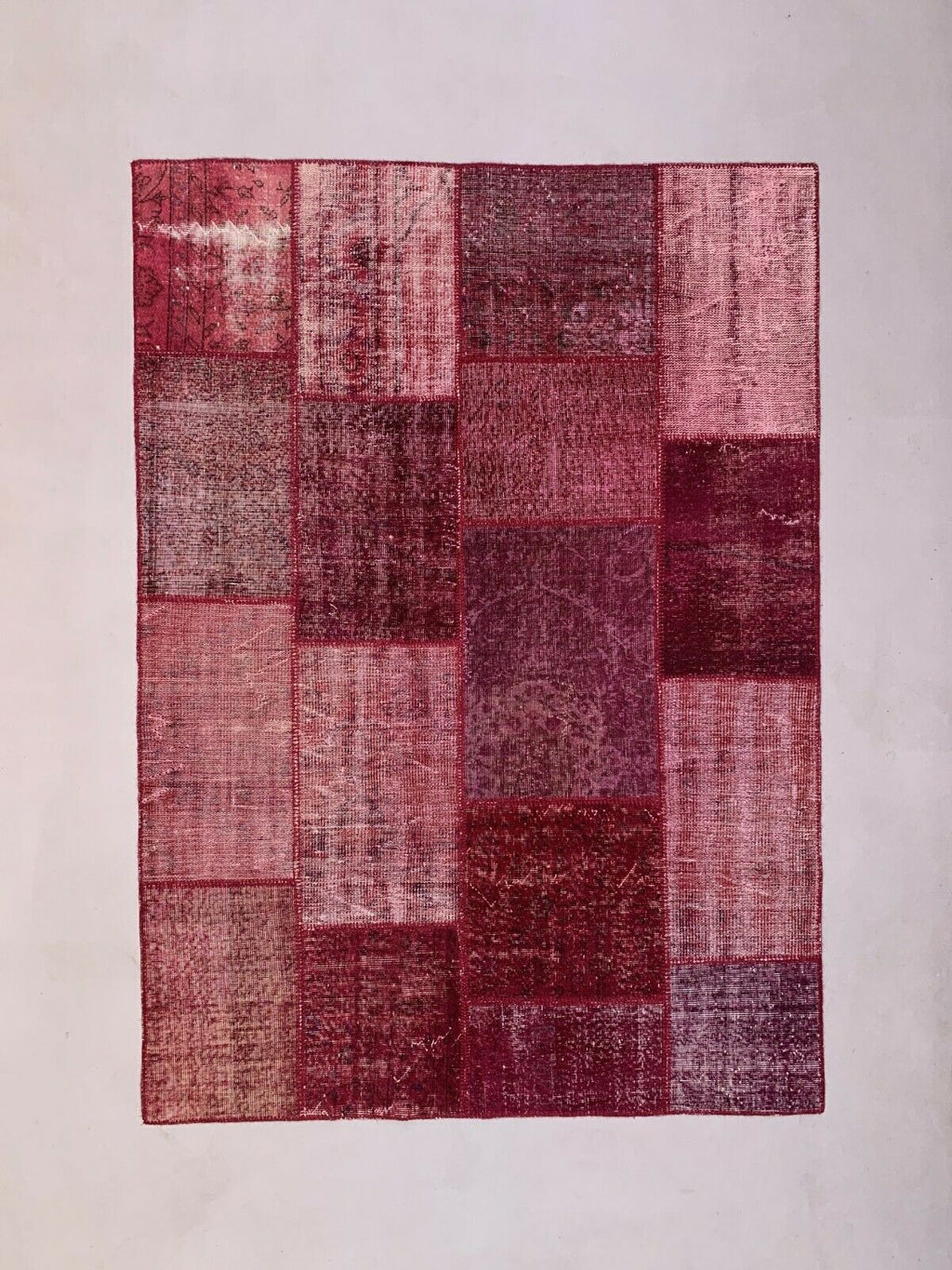 Distressed Turkish Patchwork Rug 240x170 cm wool Vintage shabby Tribal Red Large