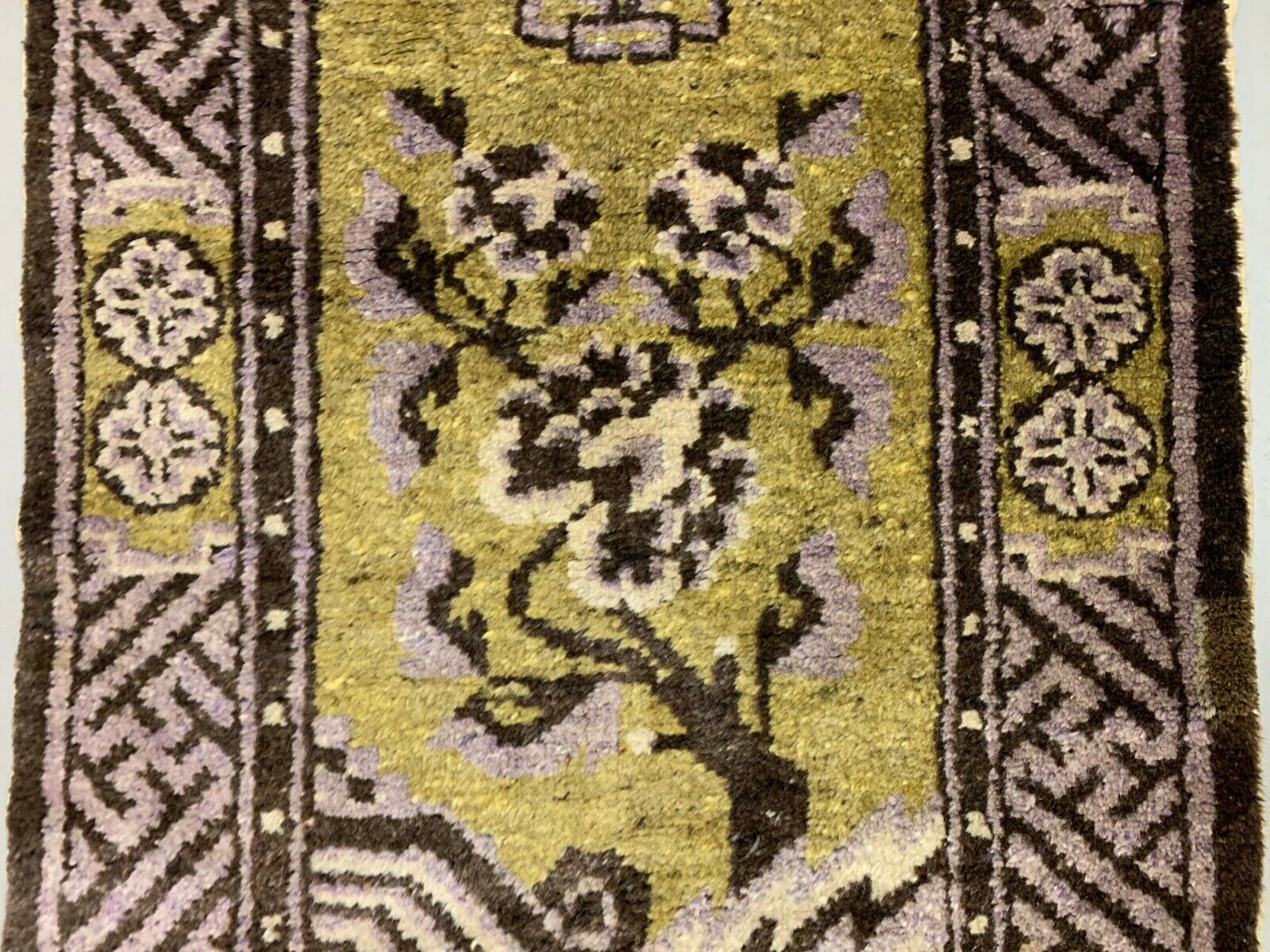 Antique Chinese Pao Tao Rug 145x68 cm, Wool, Gold and Brown kilimshop.myshopify.com