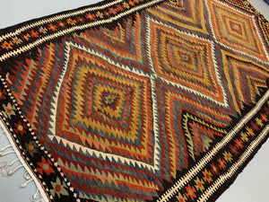 Vintage Turkish Bakhtiari Kilim 313x186 cm Kelim Wool Rug Large Red, Black Brown kilimshop.myshopify.com