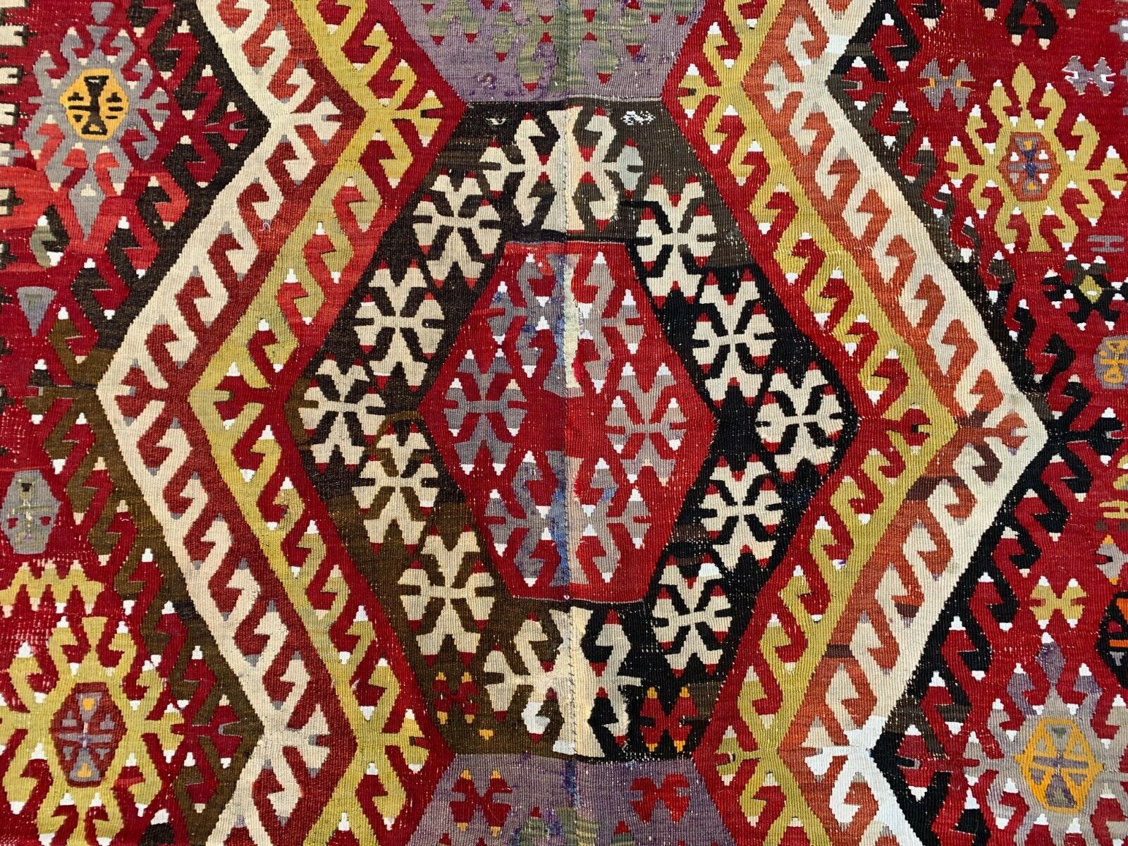 Vintage Turkish Kilim 432x177 cm Wool Kelim Rug Large Wide Runner Red, Black
