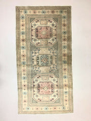 Distressed Turkish Rug 193x100 cm wool Vintage shabby Chic Tribal Blue, Beige kilimshop.myshopify.com
